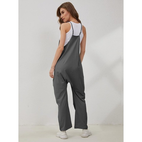 New Lentta Womens XL Grey Cotton Blend Drop Crotch Harem Jumpsuit Loungewear - Picture 3 of 10